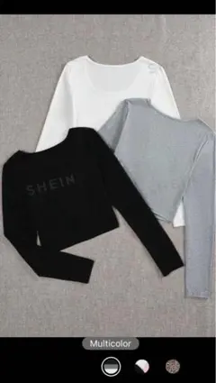 未使用　SHEIN ショート丈長袖トップス 3色セット Lサイズ