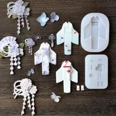 和装モチーフ 着物＆髪飾り シリコンモールド 2点セット レジン