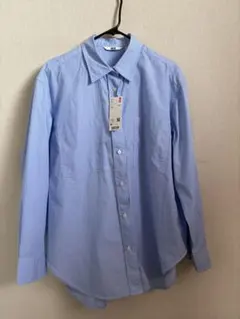 【美品】【タグ付き】UNIQLOコットンオーバーサイズシャツ長袖Mブルー