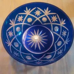 大正〜昭和　カットガラス　青　装飾ガラスボウル