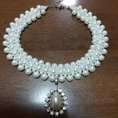 ★ パール調 編み込み チョーカー ネックレス