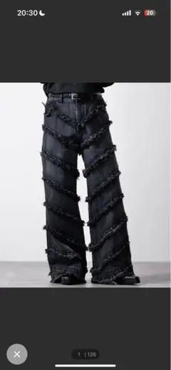 【CLEL】ハードフリンジデニムパンツ　ブラック系　XS