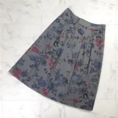 美品 マドモアゼルノンノン 花柄フレアスカート グレー サイズM*MD384