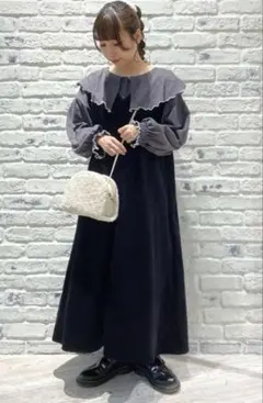 Samansa Mos2 前後着ビッグカラーカットソー『新品未使用』 チャコール