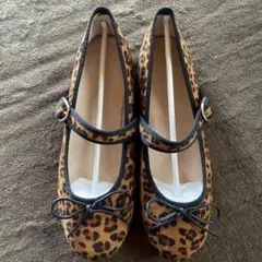 【新品未使用】ヒョウ柄 バレエシューズ リボン付き レディース 25cm