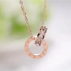 ネックレス ローマ数字 リング cz ダイヤ ピンク ステンレス ペンダントのサムネイル