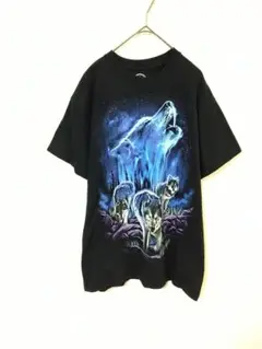 ドム　DOM　アニマルTシャツ　メンズM　黒色　オオカミプリント　綿100％