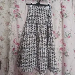 フレアロングスカート ネイビーアイボリーチェック