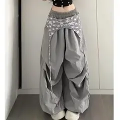 ワイドパンツ　バレルレッグ　星柄　韓国　KPOP アイドル　春　グレー