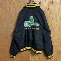 メンズ 刺繍 ロゴ スタジャン ナイロンジャケット USA古着 90s 黒 L