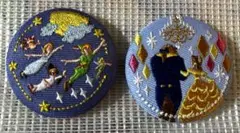 ディズニー刺繍缶バッジ★ピーターパン、美女と野獣