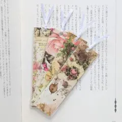 ハンドメイド しおり 4枚セット 花とインク D17