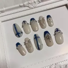 ハンドメイド ロングバレリーナ ネイルチップ チェック柄