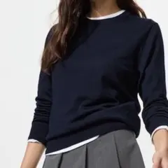 ユニクロ メリノクルーネックセーター ネイビー XL