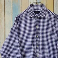 MR11☆ポロラルフローレン☆長袖ドレスシャツ☆チェック柄☆紫☆Lサイズ