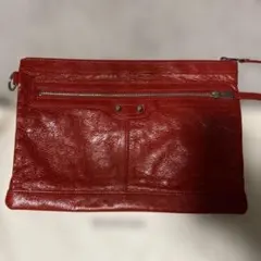 BALENCIAGA 赤 レザー クラッチバッグ