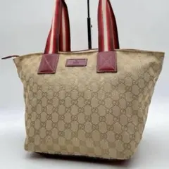 GUCCI GG柄 キャンバス トートバッグ シェリーライン 肩掛けh242のサムネイル