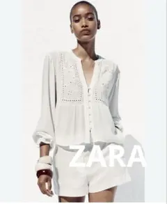 ZARA カットワーク刺繍入りブラウス　エンブロイダリーブラウスのサムネイル