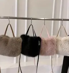 【新品未使用】ファーショルダーバッグ コーヒー スタイリッシュ 2Way