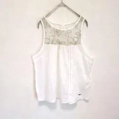 HOLLISTER ホリスター レース　刺繍　タンクトップ　ホワイト　Ⅿのサムネイル