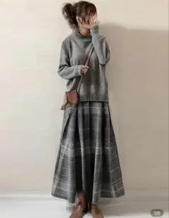 ぴよ様専用　SHEIN ニット　グレー チェック柄 スカートセットアップ M