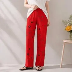 未使用級 プリーツプリーズ 総柄プリーツパンツ ネオンオレンジ ドット 1のサムネイル