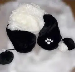 耳付き黒白ファーハット　USJ スヌーピー 帽子　ぽんぽん　男女兼用