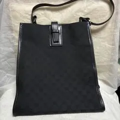 美品❣️ グッチ ショルダーバッグ GG キャンバス 黒 レザー　ユニセックス
