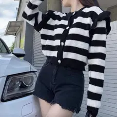 ストラップ フリル クロップカーディガン クロップ丈