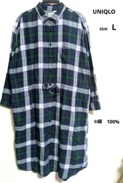 UNIQLO　レディース　チェック柄シャツワンピース　L グリーン