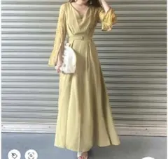 オリーブグリーン レース長袖ワンピース