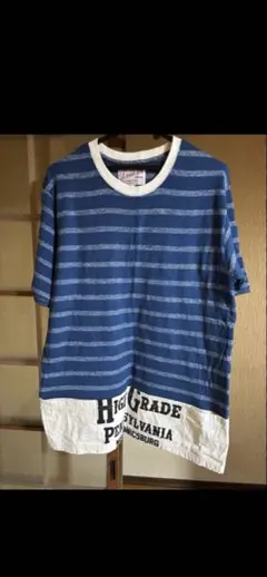 ライムインクtシャツエプロンリメイク風ストライプ