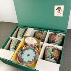 有田焼 聖山窯 色絵湯呑＆受皿5客 未使用級♪