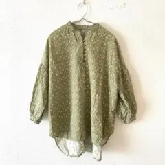 ☆【セルフ＋サービス】ブラウス 綿混 袖口ゴム 後ロング ドロップショルダー Mのサムネイル