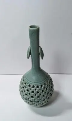 【蝉付】レトロ　高麗青磁花瓶　三光窯　恩峰　姜顕求作