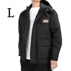 アウトドアジャケット 防風防寒 フード(取外可)付 男女兼用 グレー Lサイズ