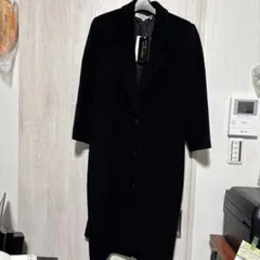 新品ウール100% ブラック ロングコート9号