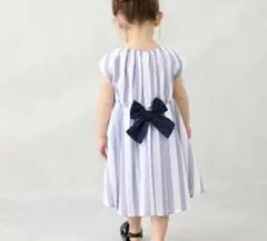 ストライプ バックリボン フレアワンピース