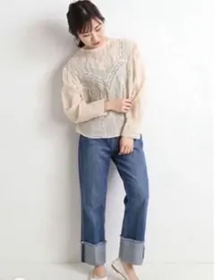 極美品♦︎SLOBE IENA LEDENIMオーバーターンストレートデニムパンツ