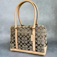 美品】COACH コーチ ボストンバッグ シグネチャー ダークブラウン