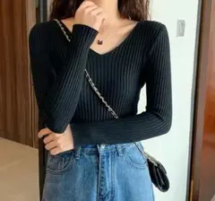 レディース リブ編み Vネック 長袖トップス 3色セット