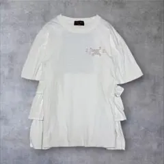 ニコアンド Tシャツ フリル袖 ロゴプリント 白 コットン シンプル ゆったり
