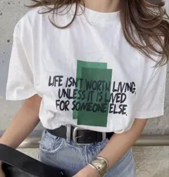 FLASH BLUE ロゴプリント 半袖Tシャツ　しまむら　kaoruコラボ