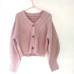 美品☆GRL☆ケーブル編みカーディガン アンサンブル ピンク