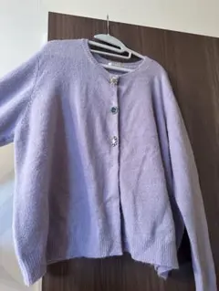 春セール美品ローズティアラ大きいサイズ50パープルカラフルビジューカーディガン