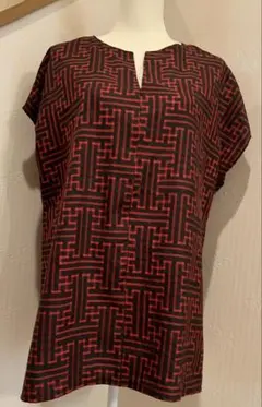 大島紬リメイクゆったりチュニック 秋名バラ柄　Ｂ キーネック