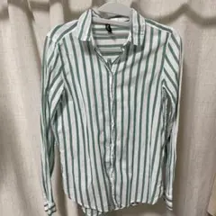 H&M緑と白のストライプ長袖シャツ