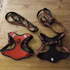新品未使用 犬用ハーネス Mサイズ 赤と黒 リード2本セット