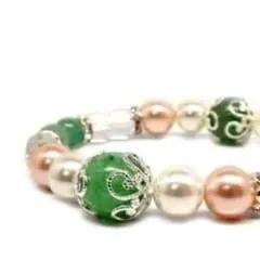 アベンチュリン× シェルパール× 水晶 天然石デザインブレスレッ