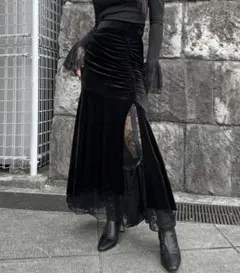 【LVEU.】シャーリングベロアマーメイドスカート